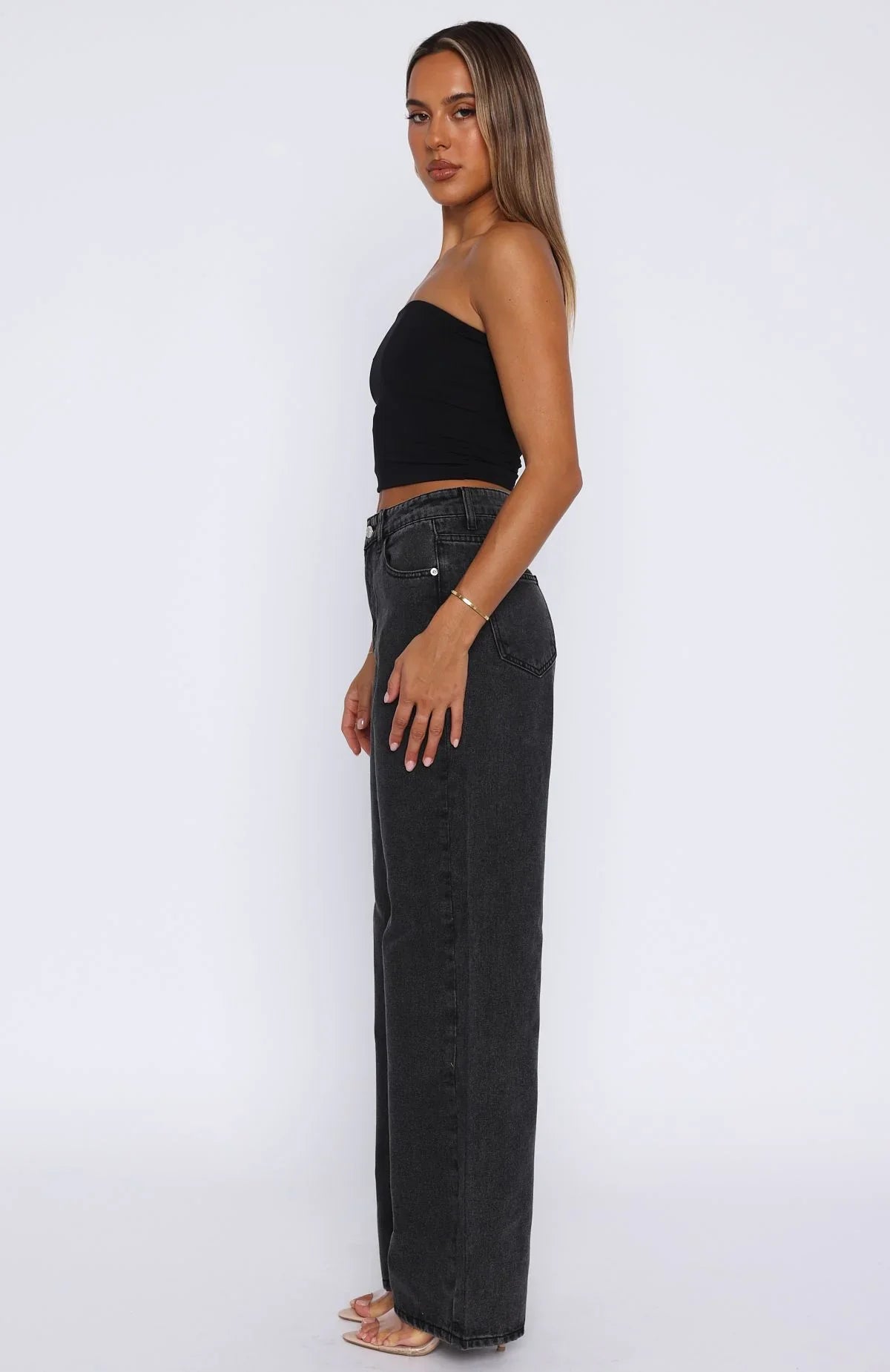 Bring The Style High Rise Wide Leg Jeans Black Acid
