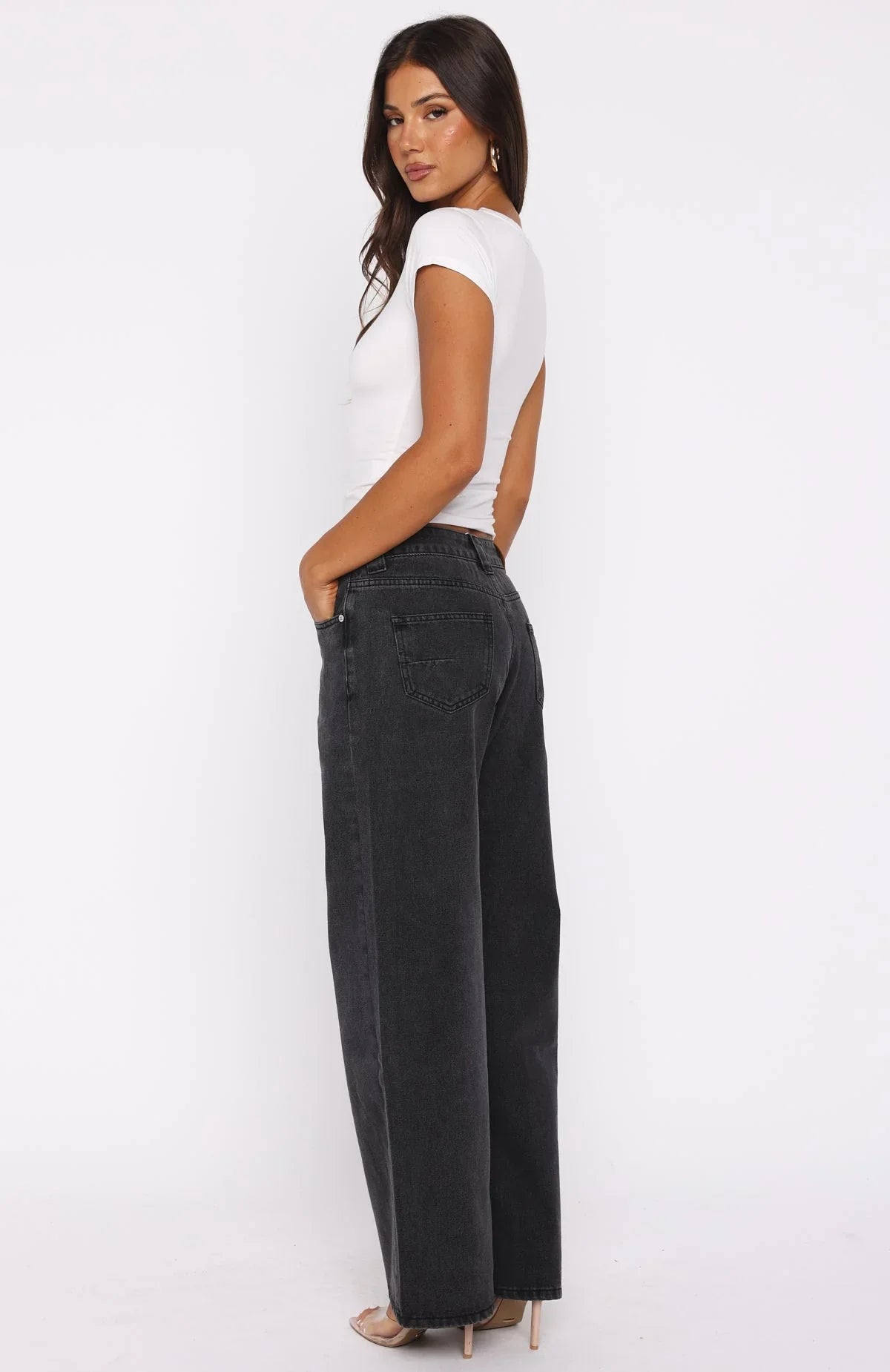 Clarissa Low Rise Wide Leg Jeans Black Acid