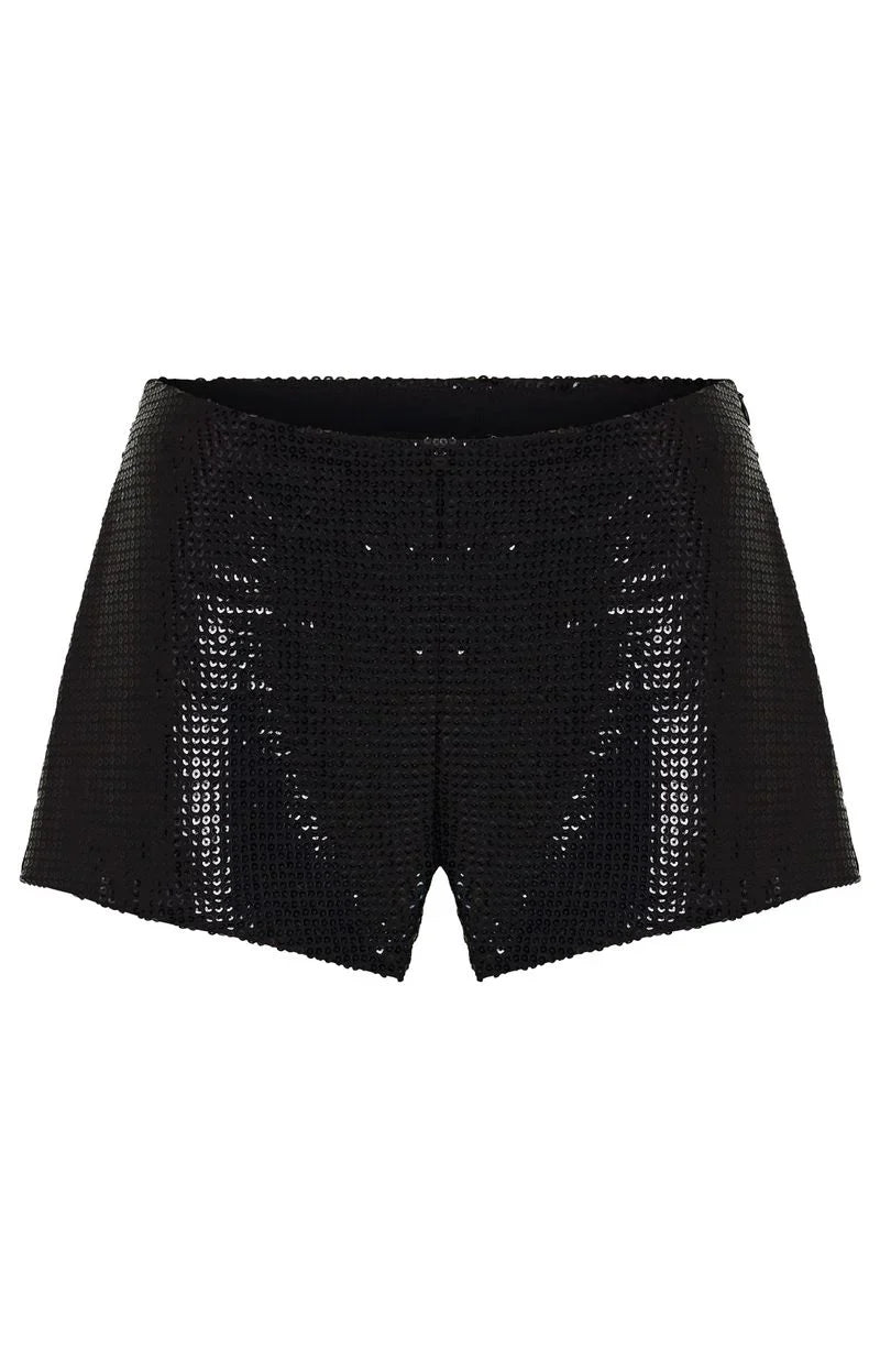 Old News Sequin Shorts Black