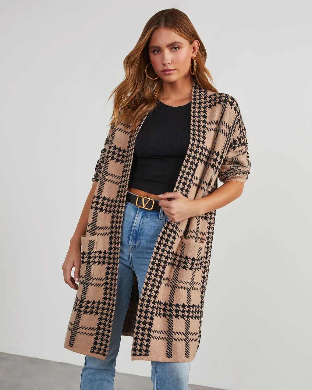 Fair And Square Plaid Pocketed Cardigan
