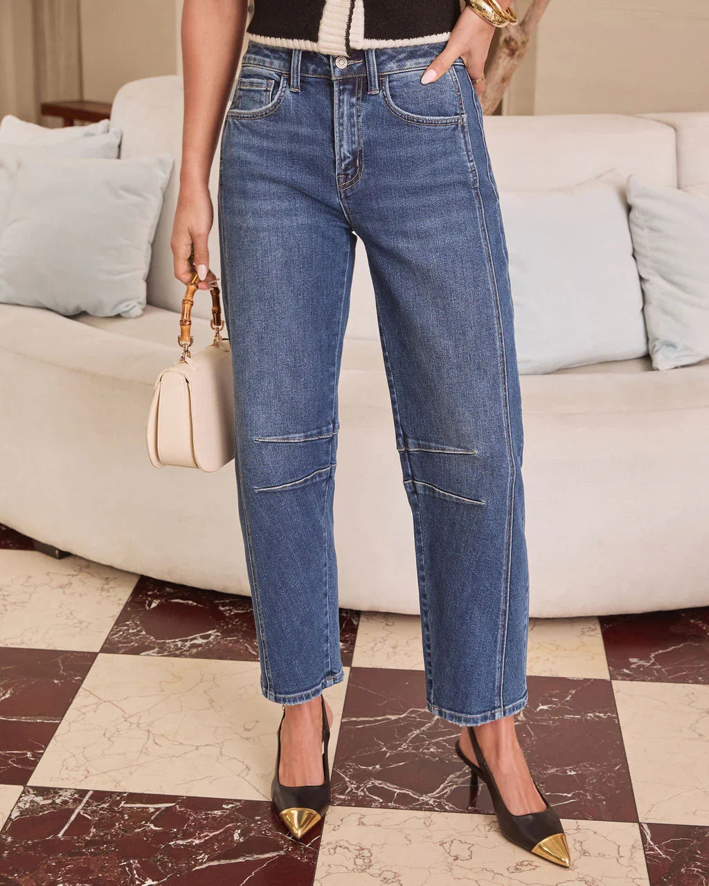 Ollie Stretch High Rise Barrel Pintuck Jeans