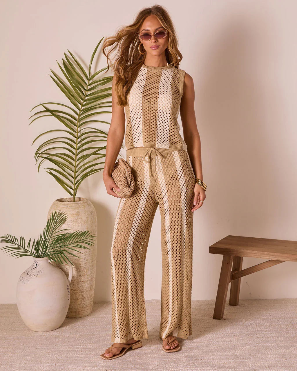 Poolside Daydream Striped Crochet Cover Up Top