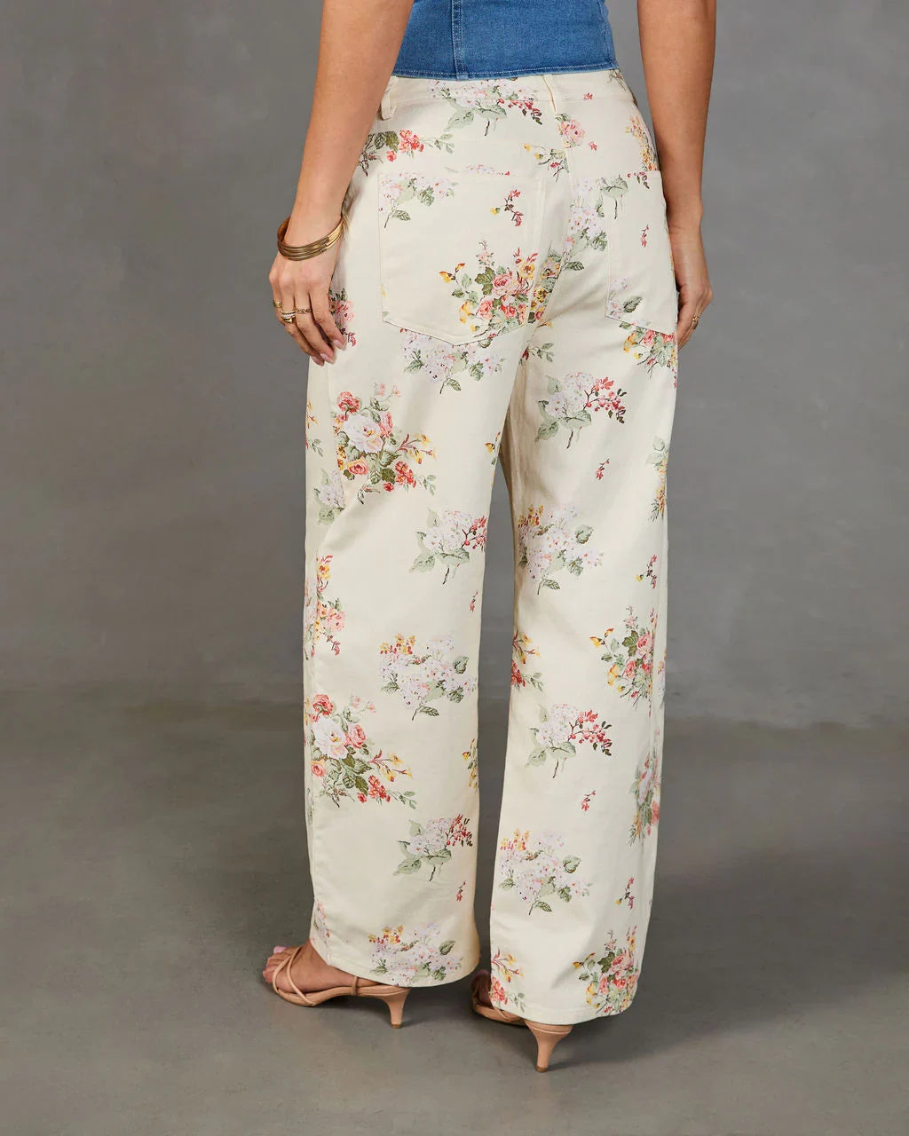 Sunlit Petals Rigid Mid Rise Wide Leg Floral Jeans
