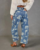 Daisy Ridge Rigid Barrel Leg Mid Rise Floral Jeans