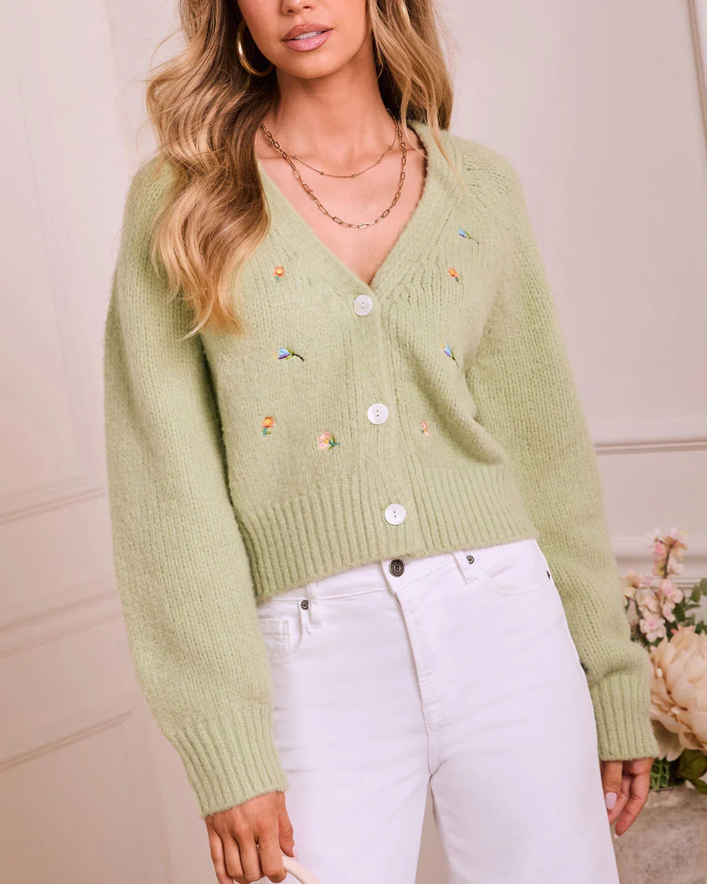 Delicate Glow Knit Embroidered Floral Cardigan