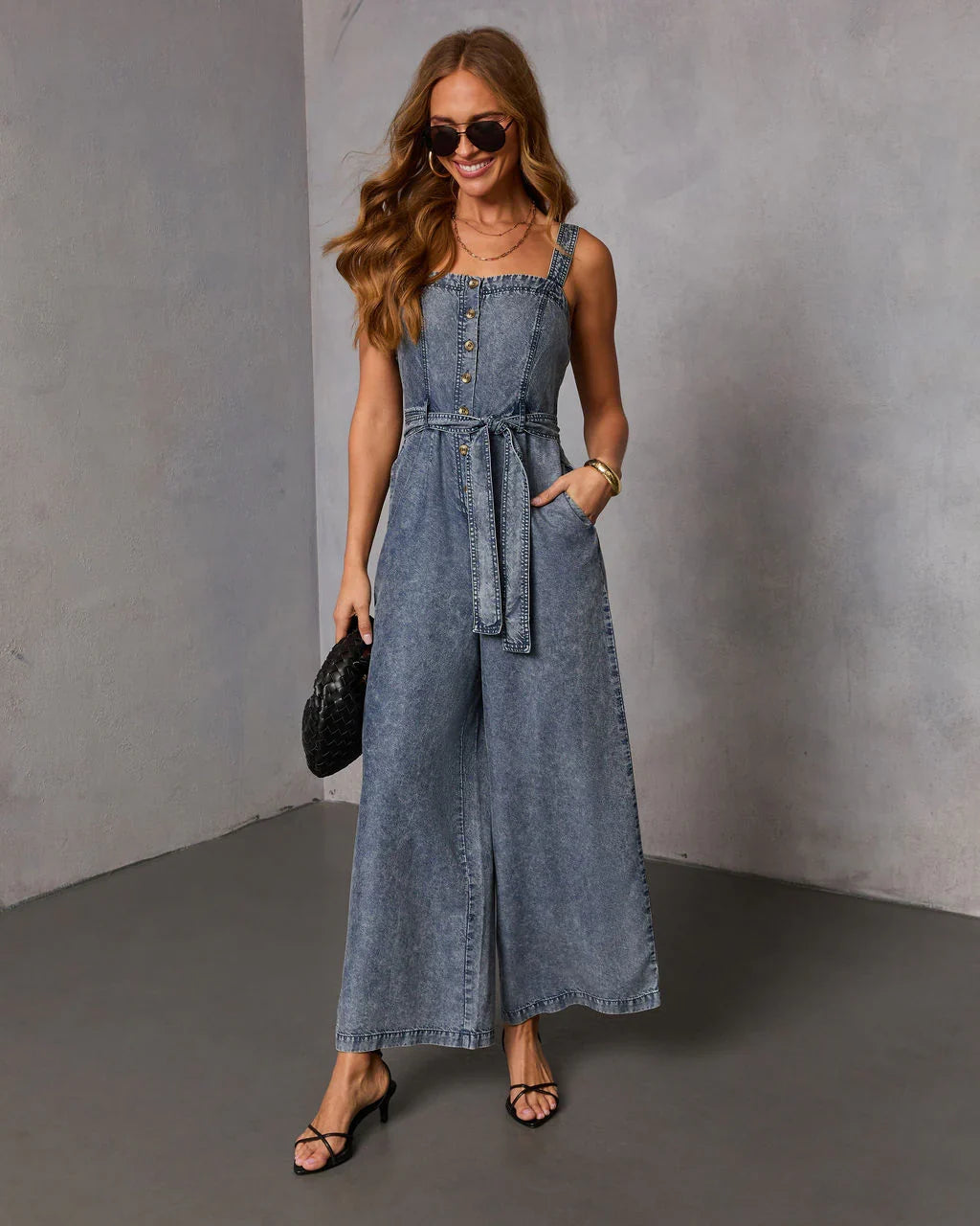 Easy Morning Chambray Waist Tie Jumpsuit