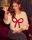 Ribbon Girl Chunky Knit Print Sweater
