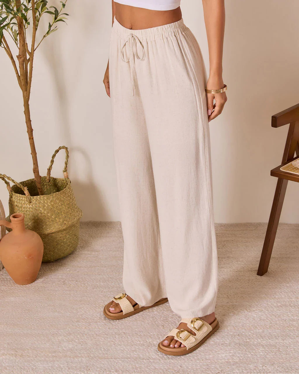 Grecian Glow Linen Wide Leg Pants