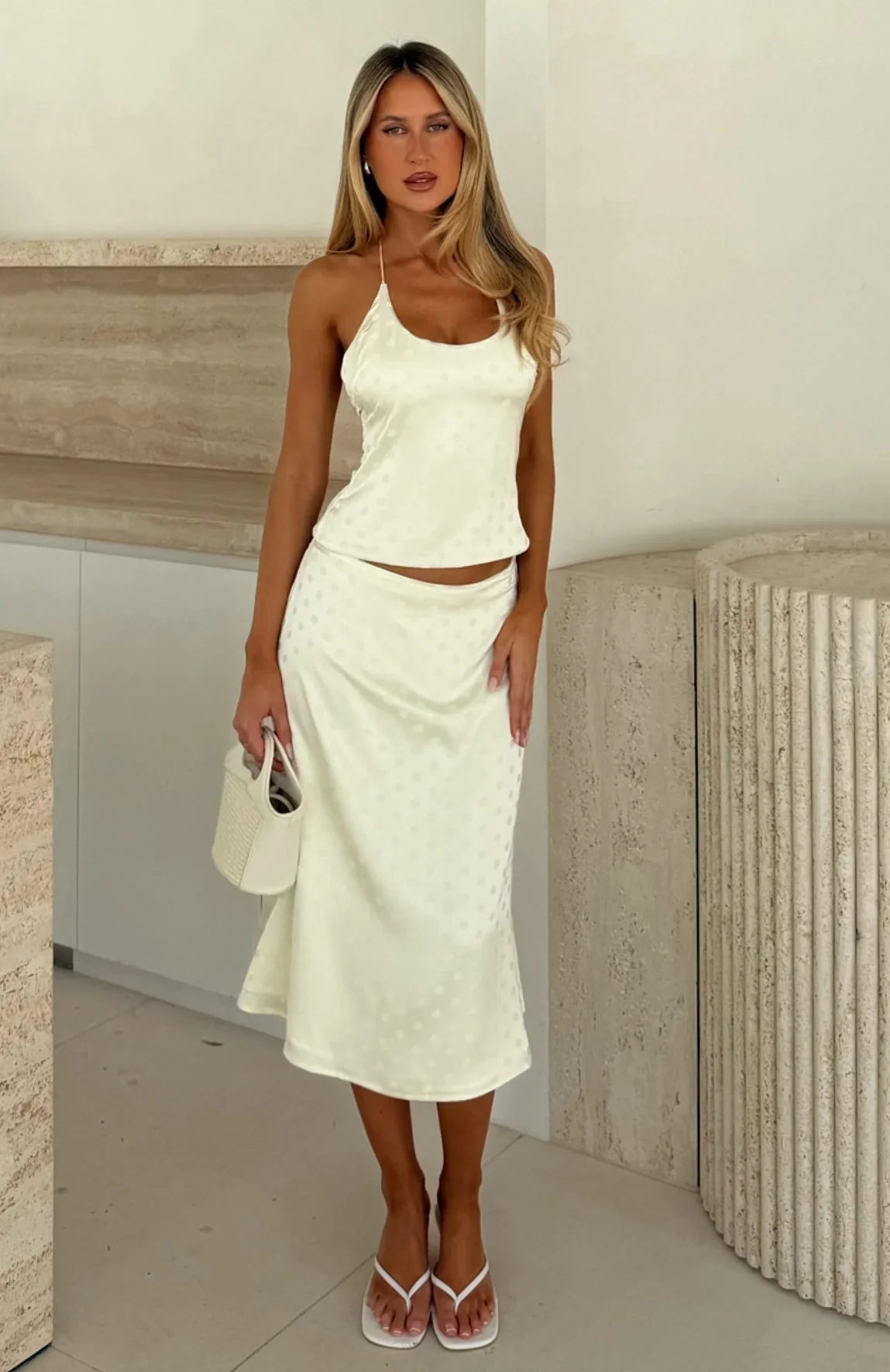 Palm Breeze Midi Skirt Cream