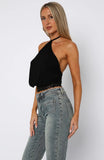 Endless Moment Cinched Waist Halter Top Black