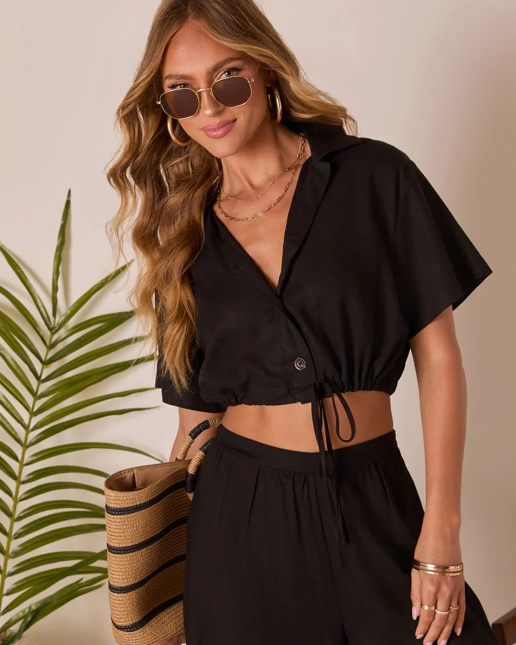 Gabbie Short Sleeve Collared Button Up Top