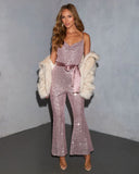 Secret Hour Sequin Embellished Waist Tie Jumpsuit
