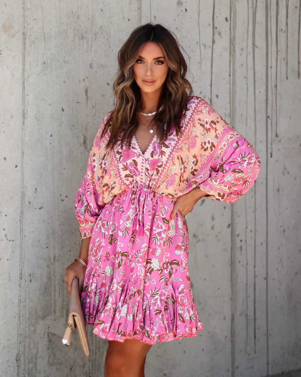 Skylar Floral Tassel Tie Mini Dress