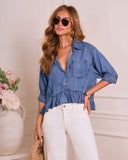 Joellyn Chambray Ruffle Hem Top